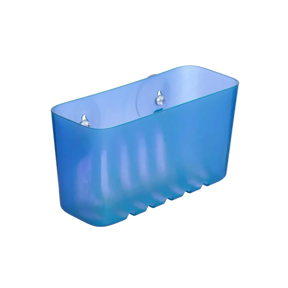 Etajera baie din plastic S42013, montaj ventuze, finisaj bleu, 20 x 8.5 x 11 cm