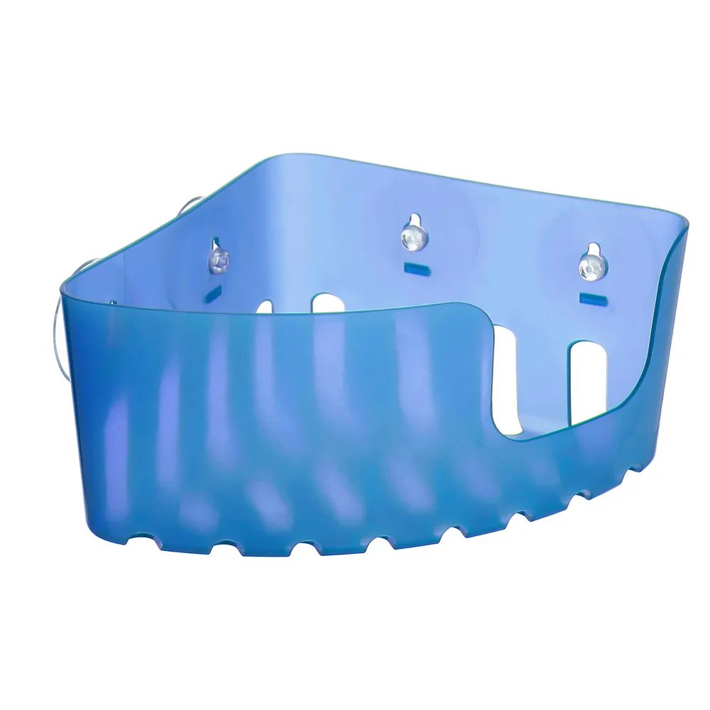 Etajera baie din plastic S42033, montaj pe colt, ventuze, finisaj bleu, un raft, 20 x 20 x 11 cm