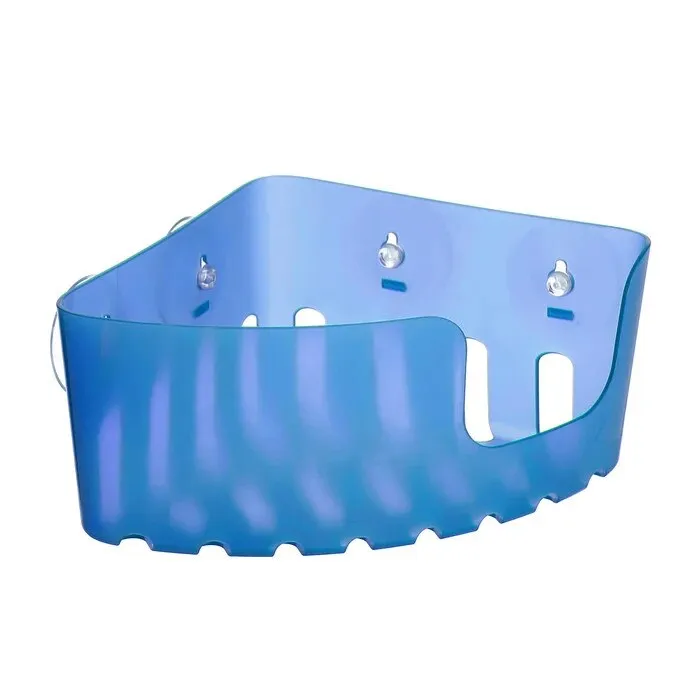 Etajera baie din plastic S42033, montaj pe colt, ventuze, finisaj bleu, un raft, 20 x 20 x 11 cm