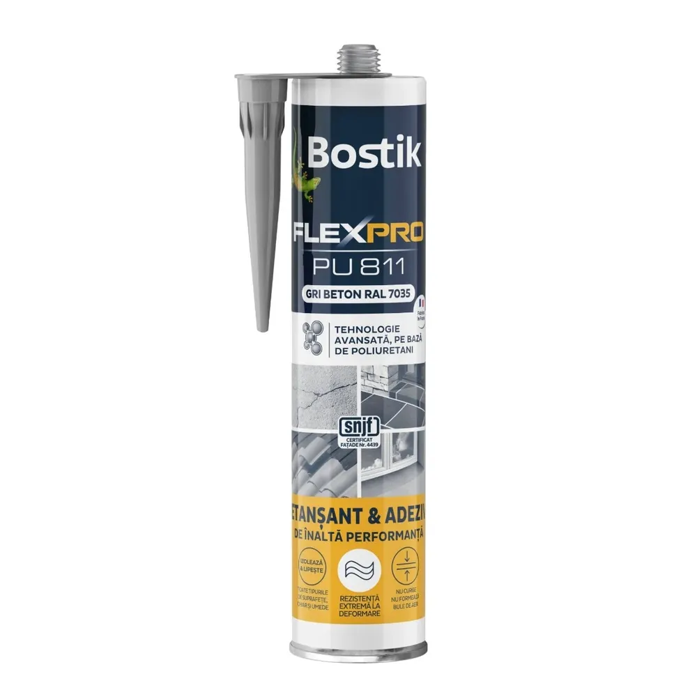 Etansant / adeziv poliuretanic, Bostik FlexPro PU 811, interior / exterior, gri beton, 300 ml