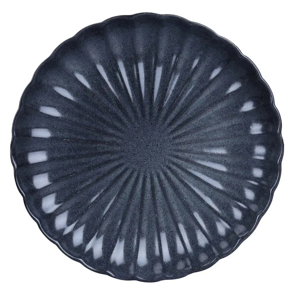 Farfurie intinsa D4014B, portelan, gri inchis, 20 cm
