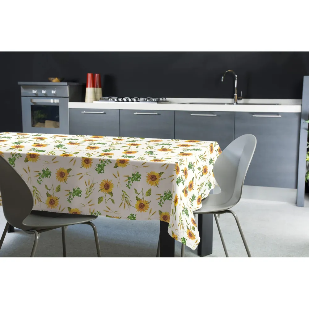 Fata de masa impermeabila Felpata 241, model floral, PVC, alb + galben + verde, 160 x 120 cm