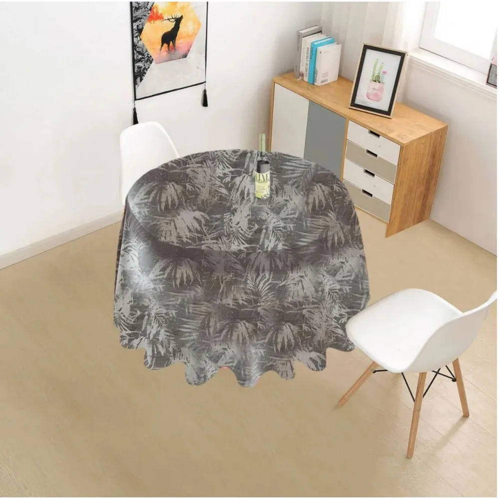 Fata de masa rotunda, Pinto Azul, impermeabila, PVC, gri, diametru 140 cm