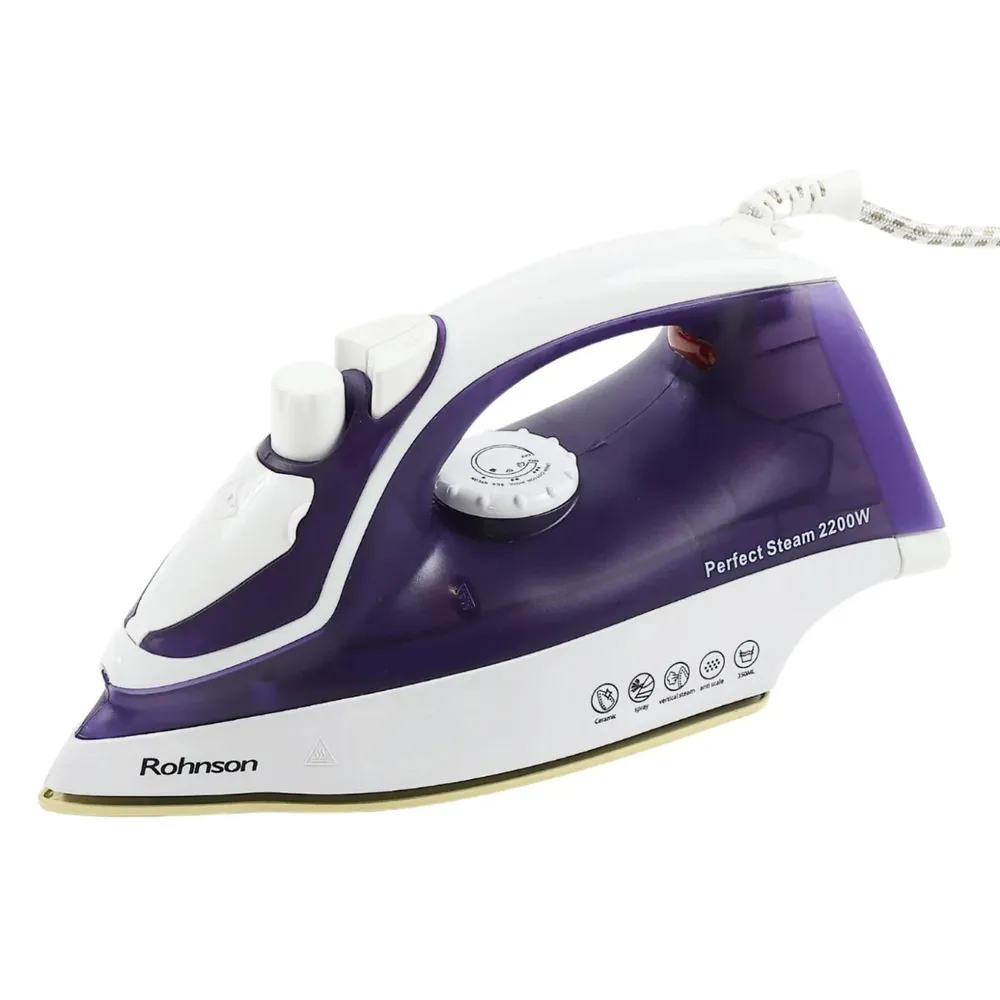 Fier de calcat Rohnson R331, 2200 W, talpa ceramica, 0.35 litri, 70 g/min, sistem auto-curatare, alb cu mov