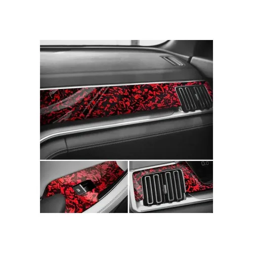 Folie auto autocolant PET Premium carbon forjat rosu cu tehnologie anti-bule 1.52m x 16m — imaginea 4