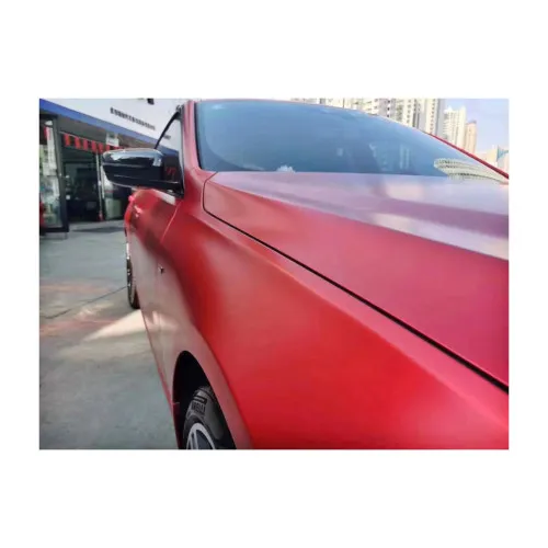 Folie auto PET Premium rosu satinat crom mat pentru colantare caroserie cu tehnologie anti-bule 16m x 1.52m — imaginea 4