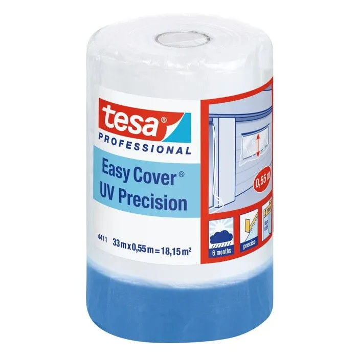 Folie de acoperire cu banda mascare Tesa Easy Cover 4411, transparent, 33x0.55m, exterior, 2 in 1