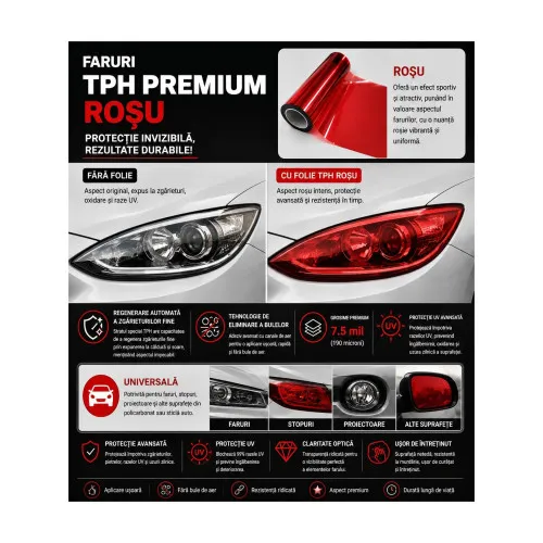 Folie far stop auto premium PPF TPH rosie 60x60 cm regenerabila