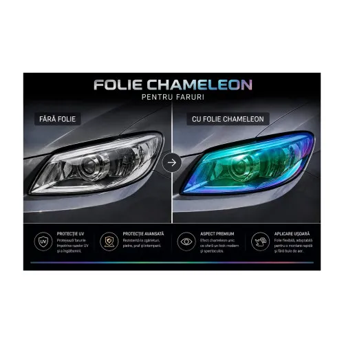 Folie protectie faruri si stopuri Light Black Cameleon 10m x 60cm