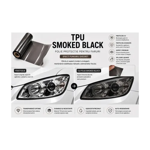 Folie protectie faruri si stopuri PPF TPU Premium Smoky Black 15m x 60cm 7.5 mil