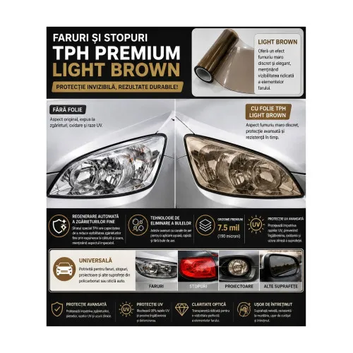 Folie protectie faruri si stopuri TPH Premium Light Brown cu regenerare 7.5m x 60cm
