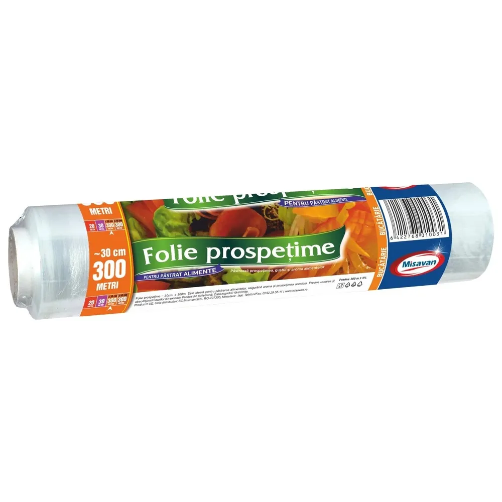 Folie stretch pentru alimente Misavan, transparent, 30 cm x 300 m