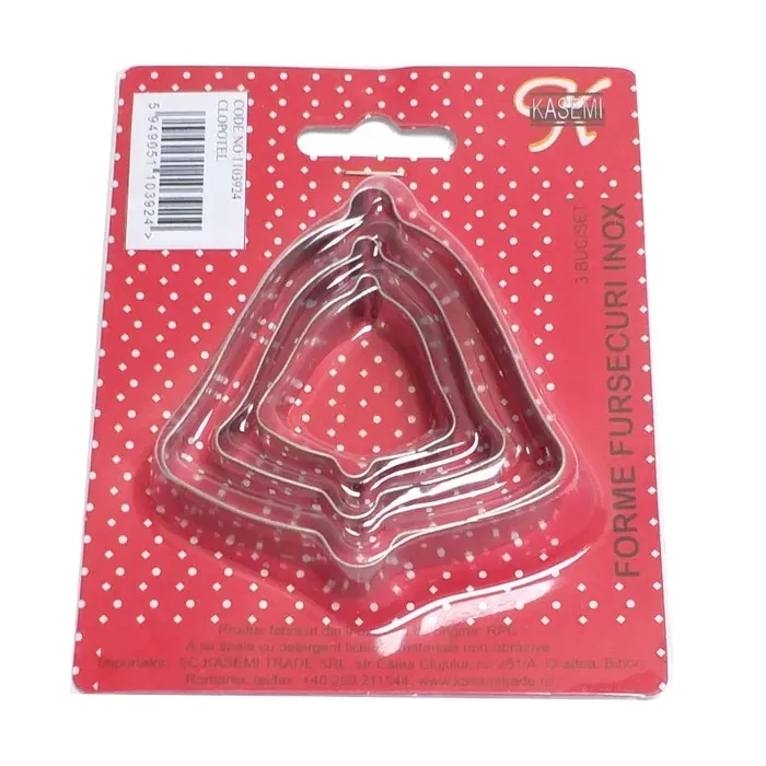 Forma clopotel pentru decupat aluat fursecuri, Kasemi, inox, set 3 bucati