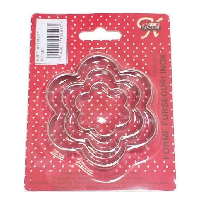 Forma floare pentru decupat aluat fursecuri, Kasemi, inox, set 3 bucati