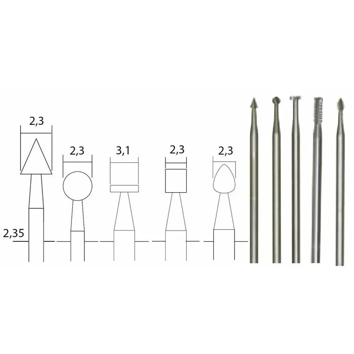 Freza din otel-wolfram-vanadiu, pentru slefuire lemn / metale, Proxxon 28710, set 5 bucati