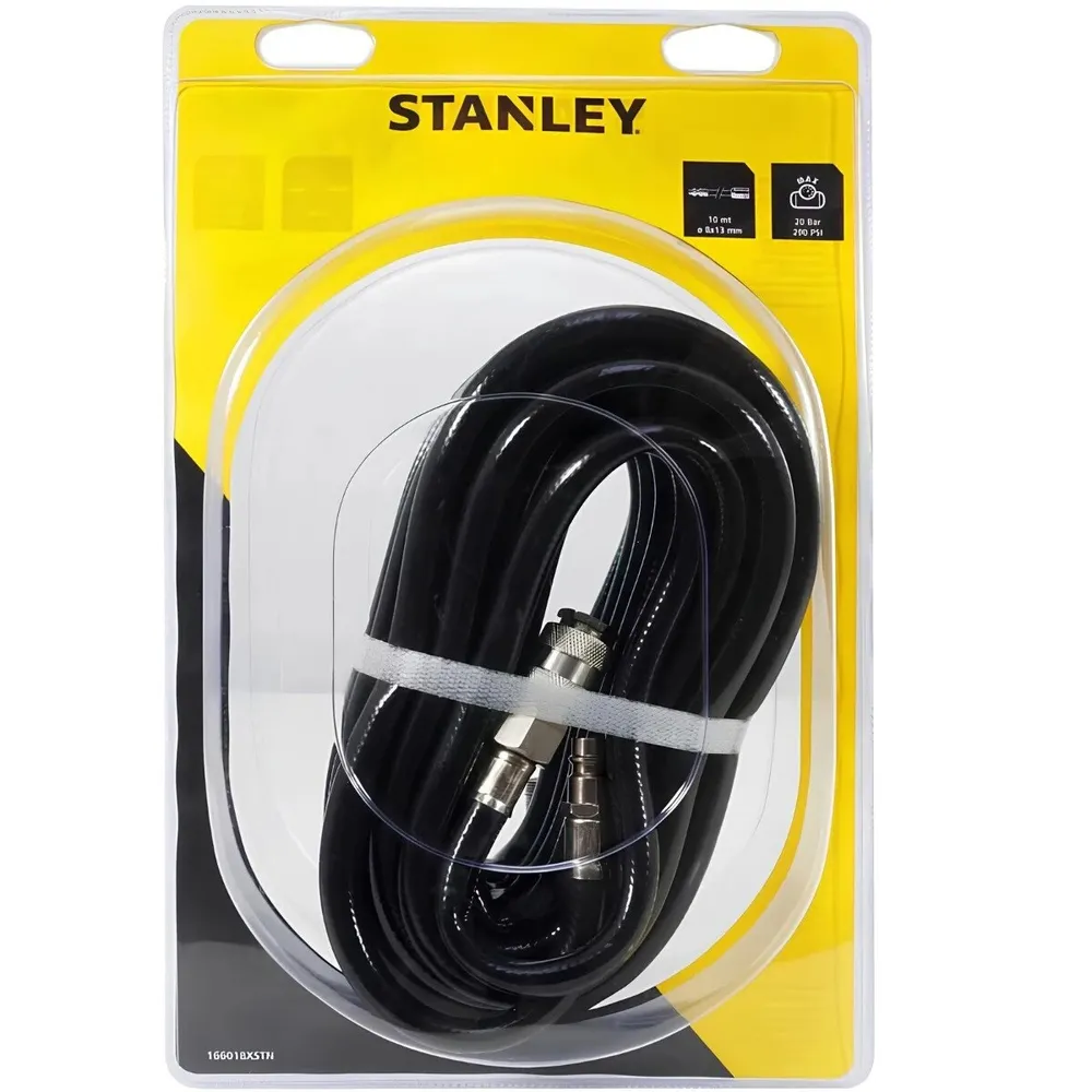 Furtun aer comprimat Stanley, 10m, 8x13mm, PVC negru, cuple rapide