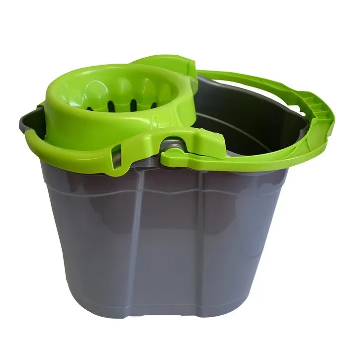 Galeata din plastic cu storcator Misavan, gri + verde, 14L, design modern