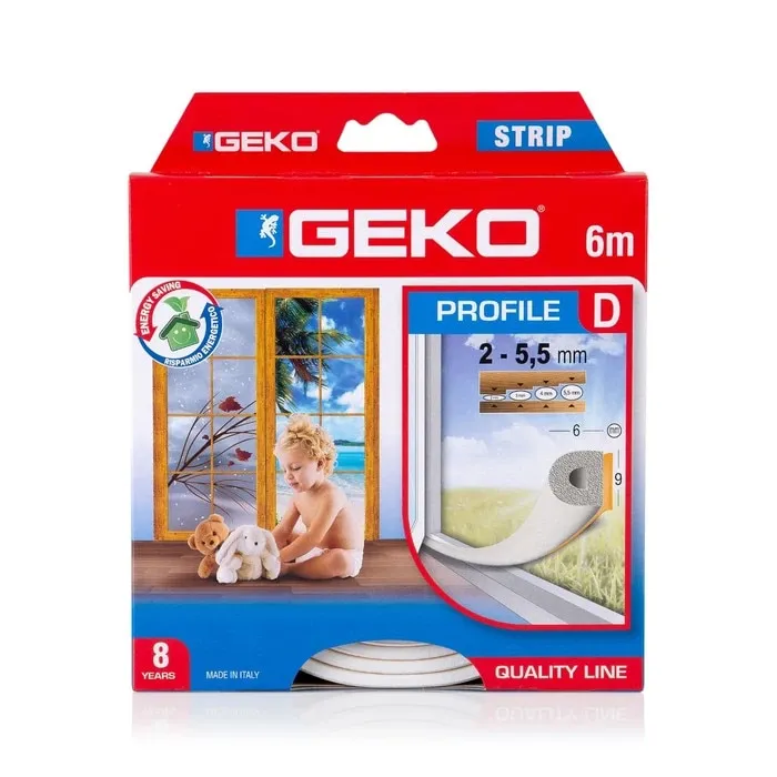 Garnitura adeziva pentru izolare termica, Geko Strip, EPDM expandat, alb, 9 x 6 mm x 6 m