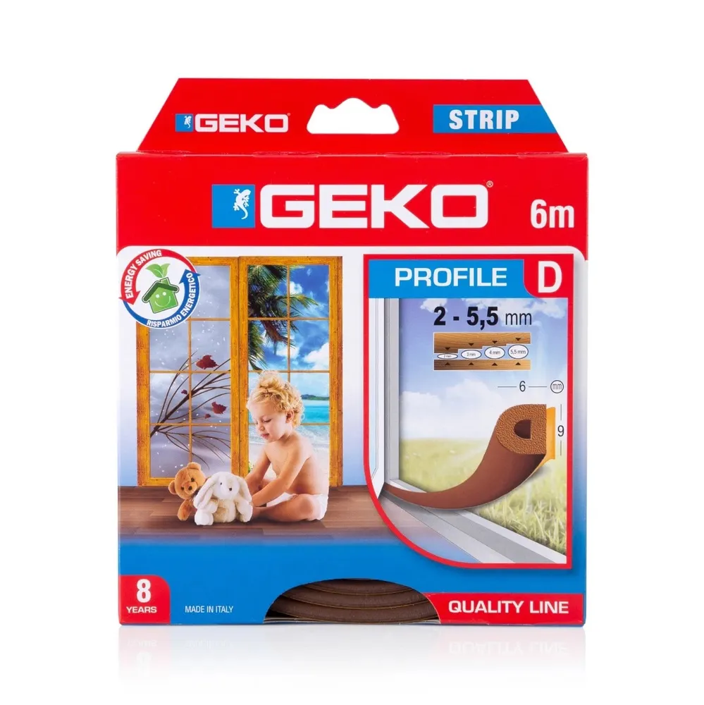 Garnitura adeziva pentru izolare termica, Geko Strip, EPDM expandat, maro, 9 x 6 mm x 6 m