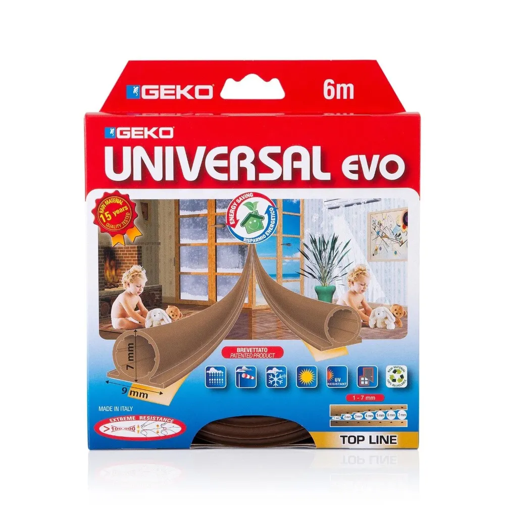 Garnitura adeziva pentru usi si ferestre, Geko Universal, TPE, maro, 9 mm x 6 m