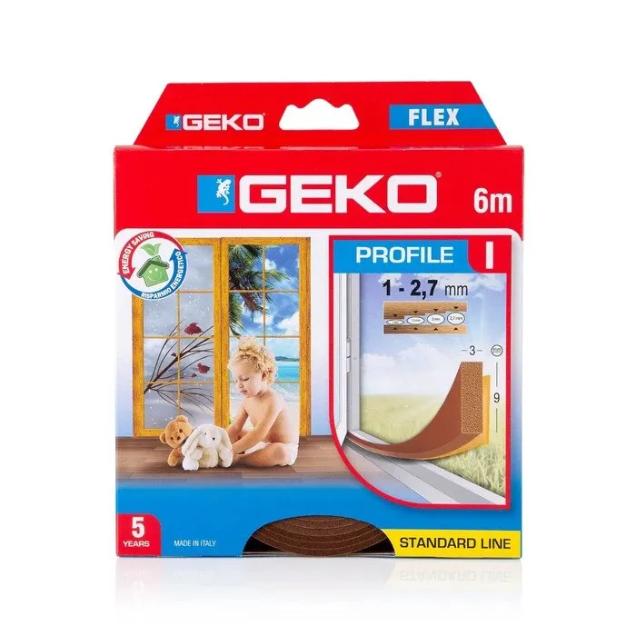 Garnitura de etansare pentru usi si ferestre, Geko Flex Profile, PVC expandat, maro, 9 mm x 6 m