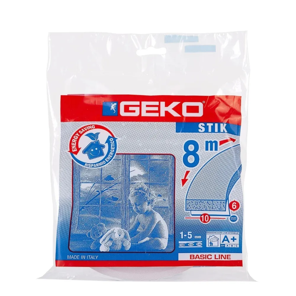 Garnitura de etansare pentru usi si ferestre, Geko Stik, poliuretan expandat, alb, 10 mm x 8 m