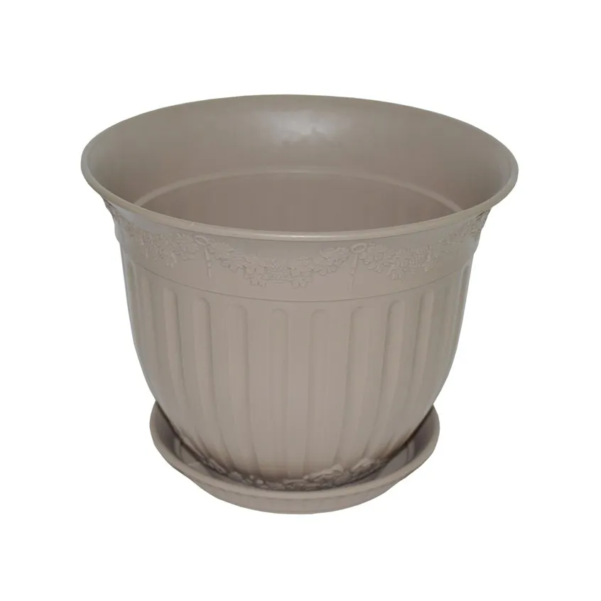 Ghiveci din plastic Calla, cu farfurie, culoare nisip D 30 cm, rezistent la razele UV