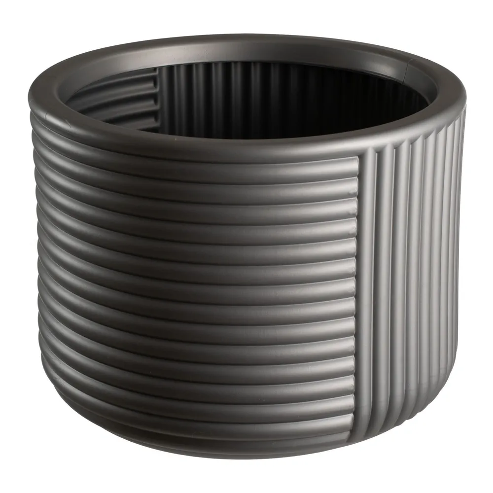 Ghiveci fabricat din plastic, forma rotund, culoare argintiu, dimensiune 38 x 30 cm