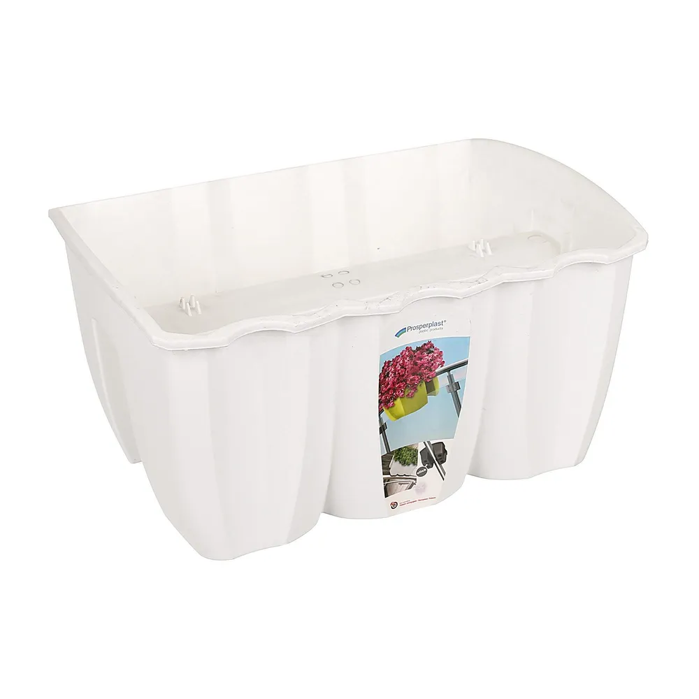 Ghiveci flori Crown, pentru bara balcon, plastic, lungime 40 cm, alb