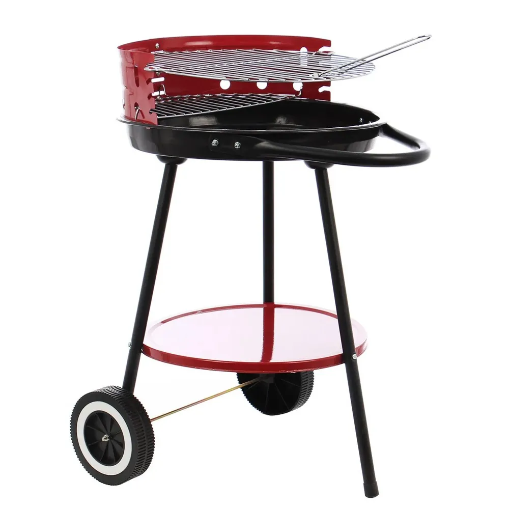 Gratar gradina cu carbuni, portabil, cu roti de deplasare, din metal, 38 cm, demontabil, Grill Chef