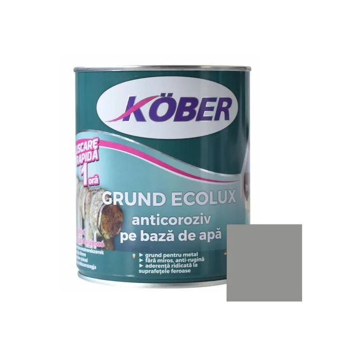 Grund anticoroziv pentru metal Ecolux, interior / exterior, gri, 0.6 L