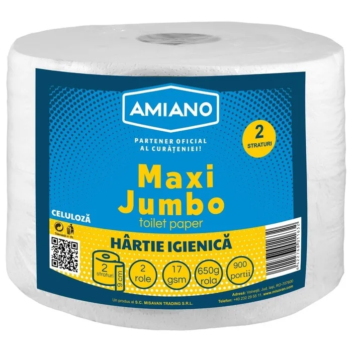 Hartie igienica Maxi Jumbo, neparfumata, alb, 2 straturi, 2 role