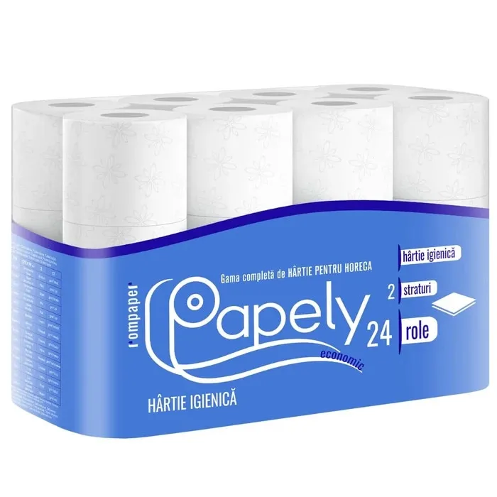 Hartie igienica Papely, neparfumata, alb, 2 straturi, 13.2 m, 24 role