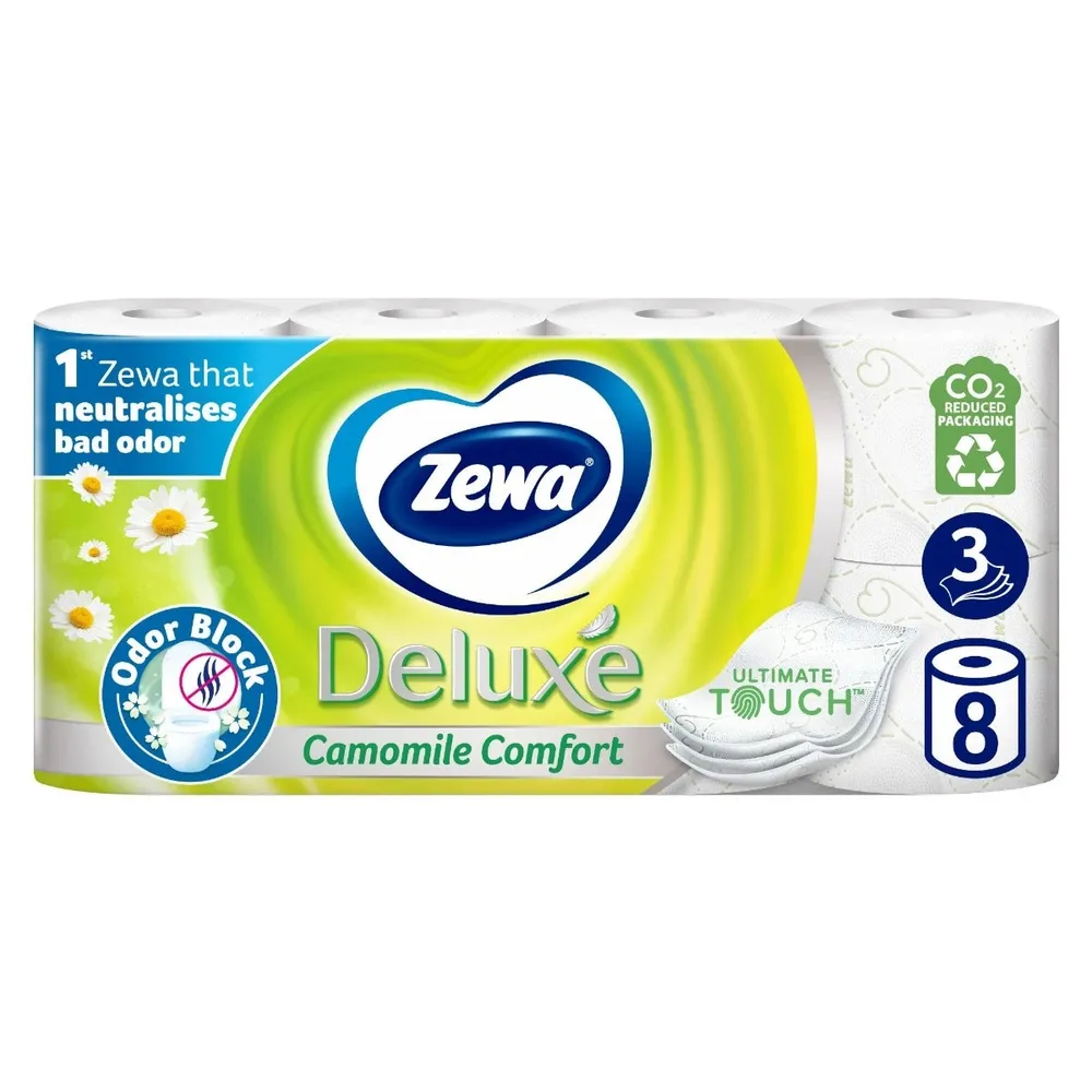 Hartie igienica Zewa Deluxe, musetel, alb, 3 straturi, 8 role