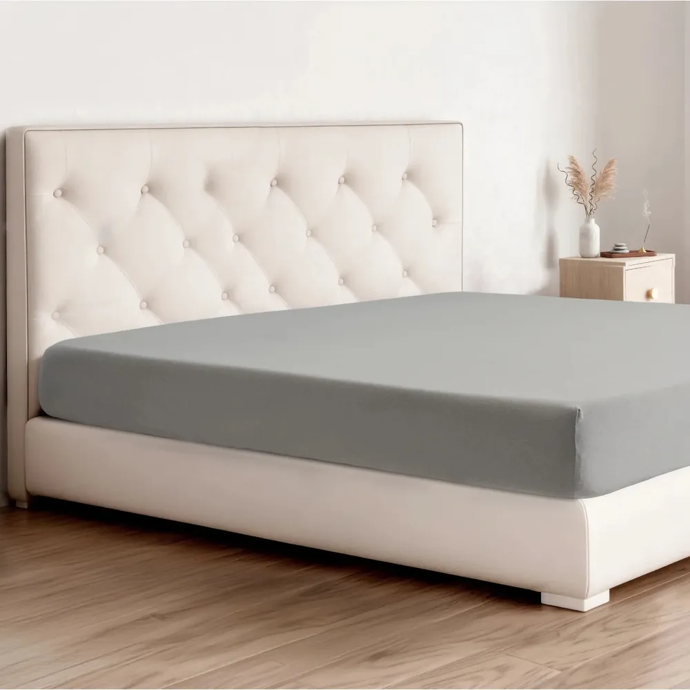 Husa saltea, Caressa Jersey, 200 x 200 cm, bumbac, gri