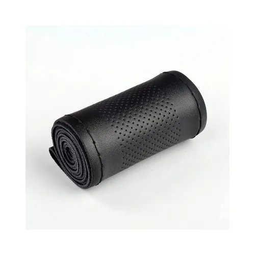 Husa volan auto cu ac si ata imitatie piele perforata negru marime M 37-38 cm