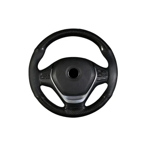Husa volan auto cu ac si ata imitatie piele si carbon negru marime M 37-38 cm — imaginea 2