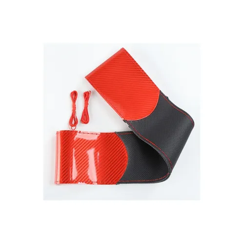 Husa volan auto cu ac si ata piele perforata rosu si carbon cusatura rosie Premium marime M 38 cm — imaginea 4