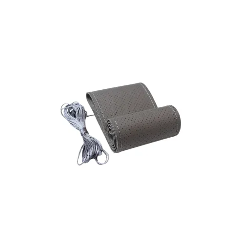 Husa volan auto din piele cu gaurele gri cu ac si ata marime M 38 cm
