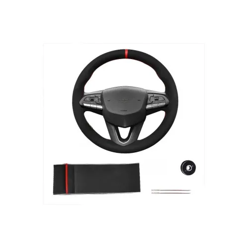 Husa volan auto imitatie alcantara cu ac si ata negru marime M 37-38 cm