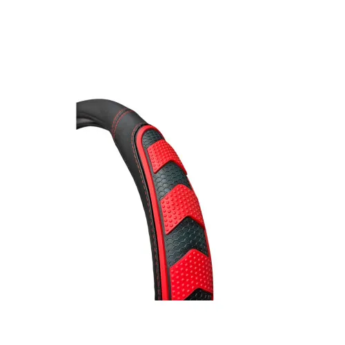 Husa volan auto imitatie piele si silicon negru cu rosu marime M 38 cm — imaginea 2