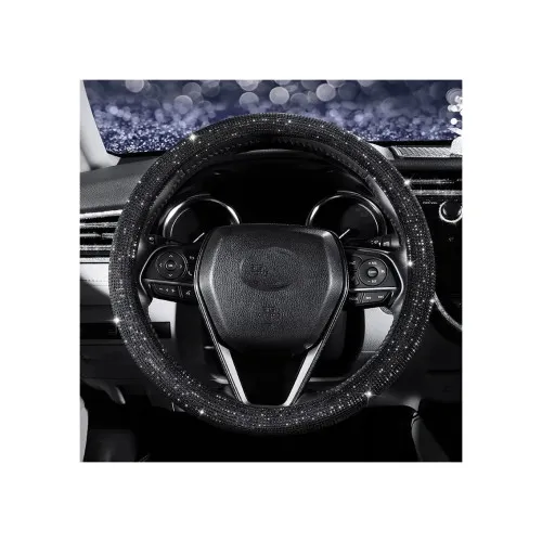 Husa volan auto negru cu strasuri negre decorative marime M 37-38 cm