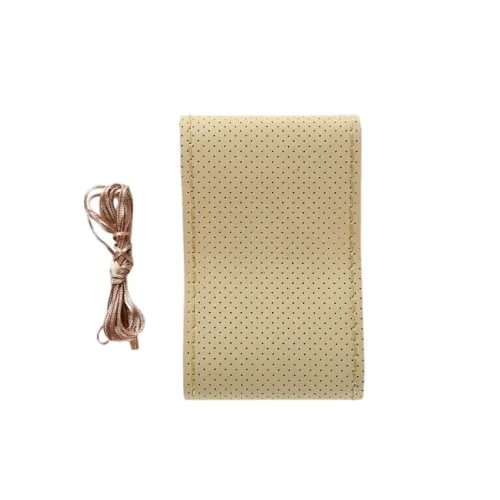 Husa volan auto piele perforata premium cu ac si ata bej marime M 38 cm — imaginea 2