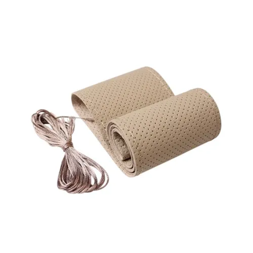 Husa volan auto piele perforata premium cu ac si ata bej marime M 38 cm