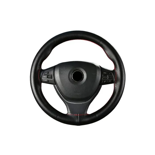 Husa volan auto piele perforata premium cu ac si ata negru cusatura rosie marime 2XL latime 11.5 cm — imaginea 5
