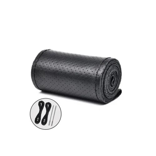 Husa volan auto piele perforata premium cu ac si ata negru marime 2XL latime 11.5 cm — imaginea 3