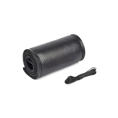 Husa volan auto piele perforata premium cu ac si ata negru marime L 41 cm
