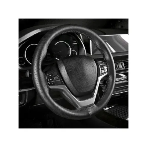 Husa volan auto piele perforata premium cu ac si ata negru marime L 41 cm latime 11.5 cm — imaginea 4