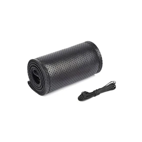 Husa volan auto piele perforata premium cu ac si ata negru marime M 38 cm