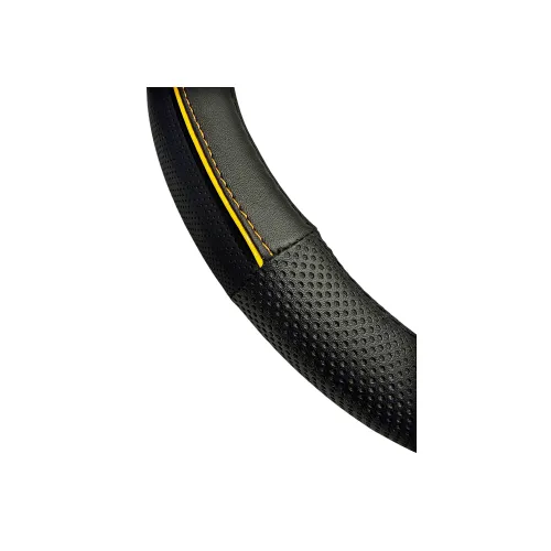 Husa volan auto premium imitatie piele negru cu linie galbena marime M 38 cm — imaginea 2